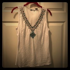 Carole Little Large linen embellished Vneck top